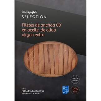 EL CORTE INGLES SELECTION filetes de anchoa 00 en aceite de oliva virgen extra pesca del Cantábrico bandeja 55 g neto escurrido