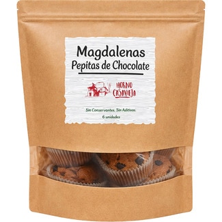 Magdalenas con pepitas de chocolate 6 unidades envase 380 g - Horno Casavieja