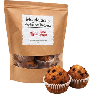 Magdalenas con pepitas de chocolate 6 unidades envase 380 g - Horno Casavieja