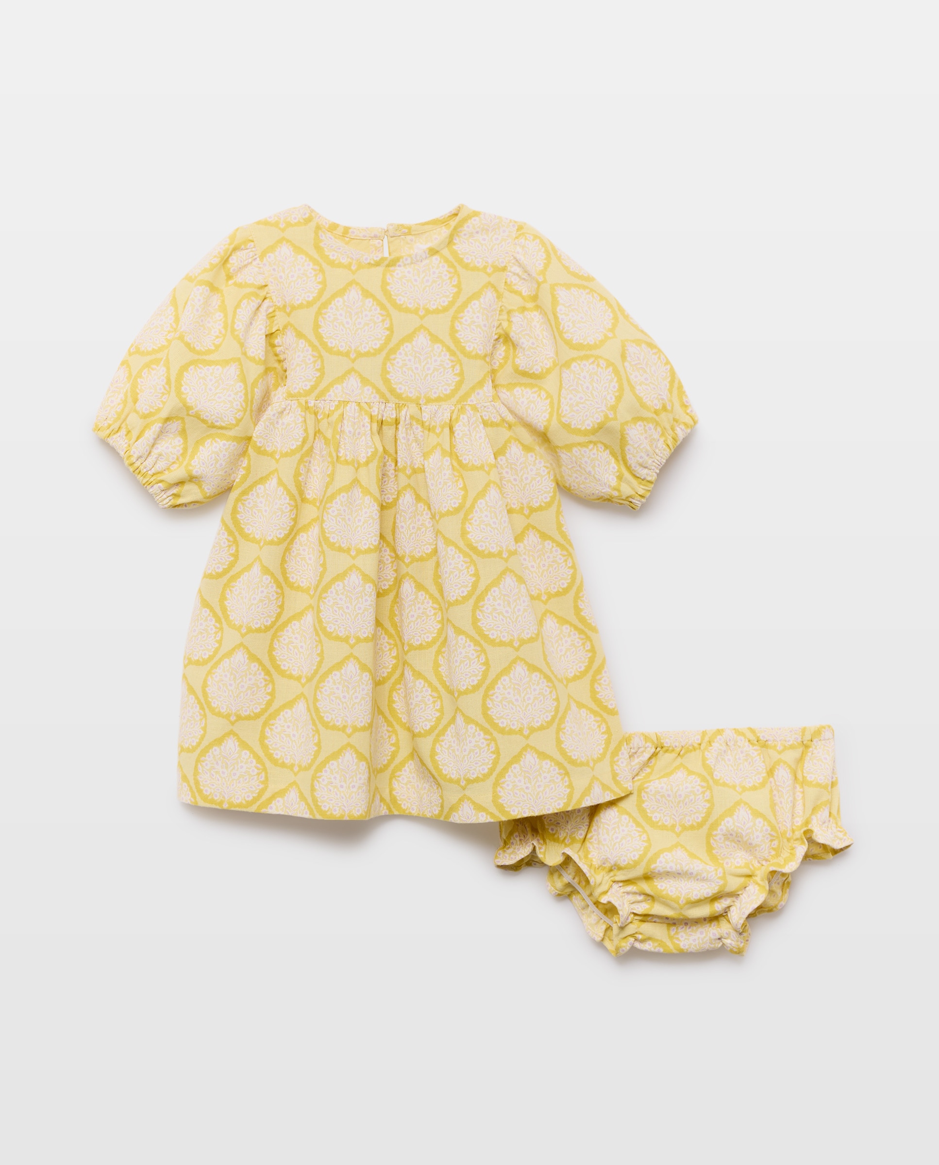 Vestido bebé niña de lino estampado Pistacho-1