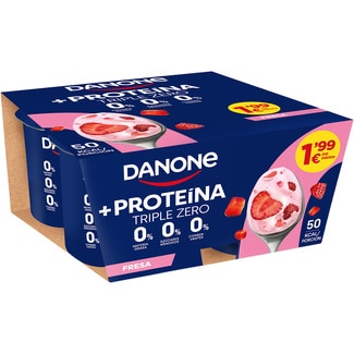 DANONE Protein yogur con proteínas con fresa desnatado 0% m.g. 0% azúcares añadidos pack 4 unidades 100 g sin gluten
