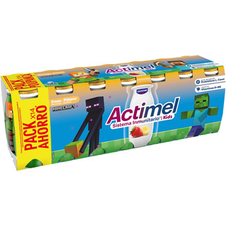 DANONE ACTIMEL Kids L. Casei con fresa y plátano sin gluten pack 14 unidades 100 g pack ahorro
