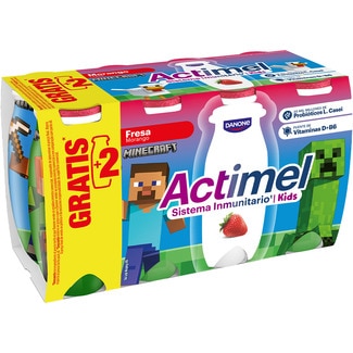 DANONE ACTIMEL Kids L. Casei con fresa sin gluten pack 6 unidades 100 g + 2 gratis