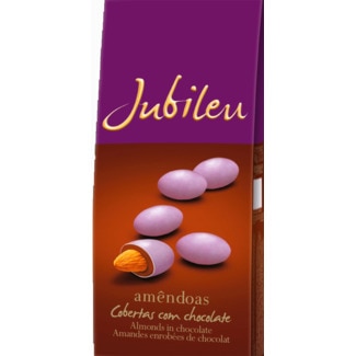 Jubileu Amêndoas Lilás Cobertas com Chocolate embalagem 150 g