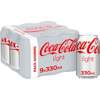COCA-COLA LIGHT refresco de cola sin azúcar sin calorías pack 9 latas 33 cl