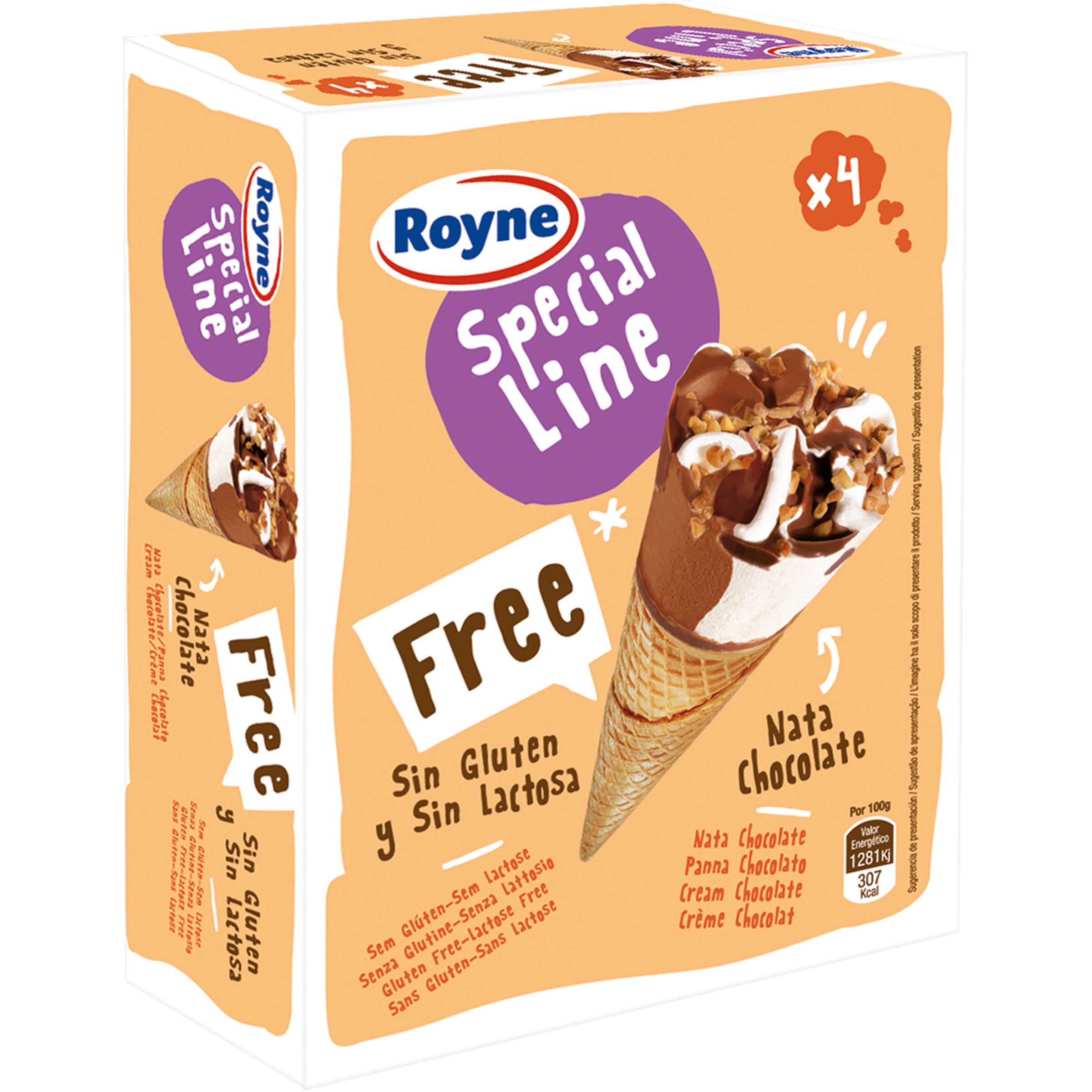 conos de helado sabor nata chocolate sin gluten y sin lactosa 4 unidades