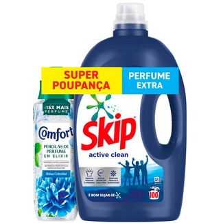 Skip Conjunto Detergente Roupa Active Clean Skip e Intensificador de Perfume Comfort + Skip pack 2 unidades