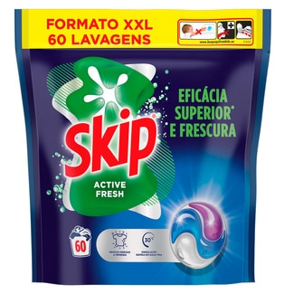 Skip Detergente para Máquina de Roupa Cápsulas Trio Active Fresh embalagem 60 doses