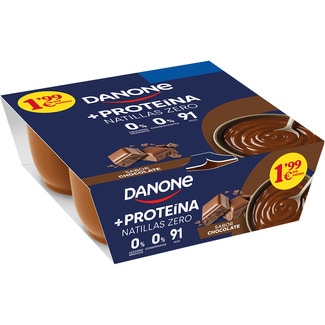 DANONE Protein natillas con proteínas de chocolate 0% azúcares añadidos pack 4 unidades 120 g sin gluten