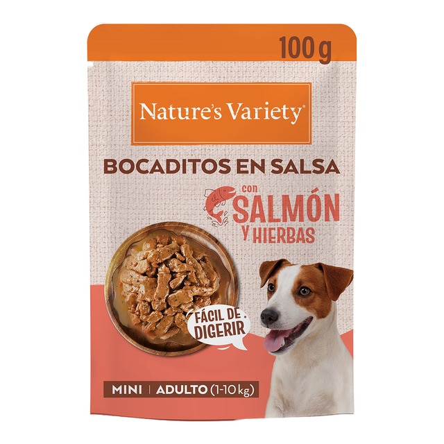 Nature's Variety - Comida húmeda para perros adultos mini Natures Variety bocaditos en salsa salmón y hierbas…