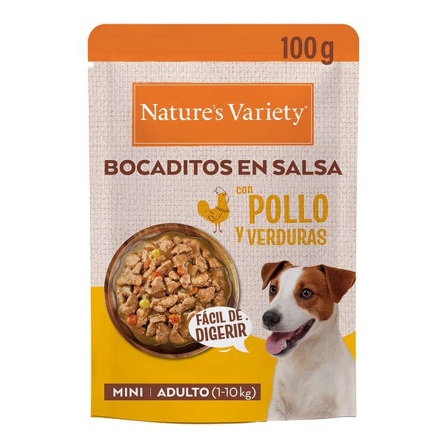 Nature's Variety - Comida húmeda para perros adultos mini Natures Variety bocaditos en salsa pollo y verduras…