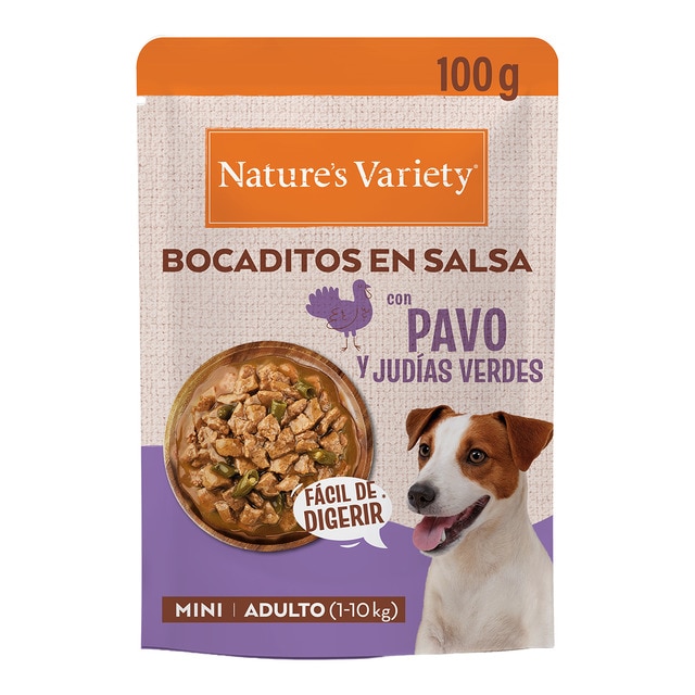 Nature's Variety - Comida húmeda para perros adultos mini Natures Variety bocaditos en salsa pavo y judías…