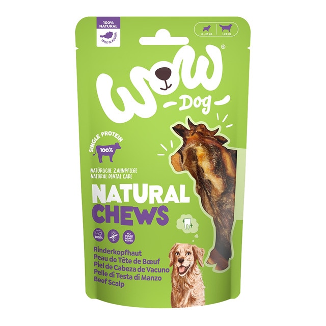 Wow - Snack para perros adultos medianos y grandes Wow Natural Chews piel de cabeza de vacuno 350 g
