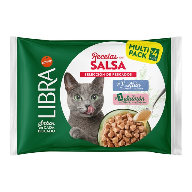 Libra - Comida húmeda para gatos adultos Libra recetas en salsa atún y salmón.