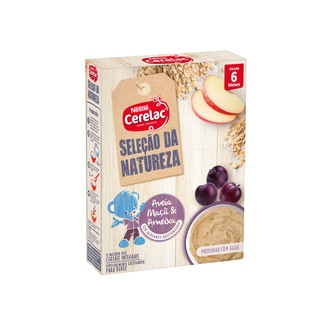 Cerelac Papa Láctea Aveia, Maçã e Ameixa +6M embalagem 240 g