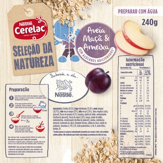 Cerelac Papa Láctea Aveia, Maçã e Ameixa +6M embalagem 240 g