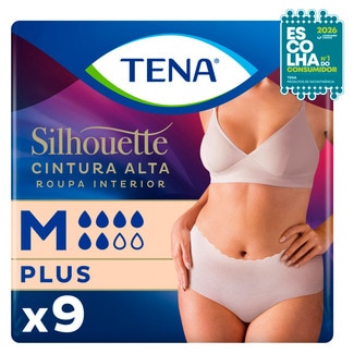 Tena Cuecas para Adultos com Incontinência Silhouete Plus Cor Creme de Cintura Alta Tamanho M embalagem 9 unidades