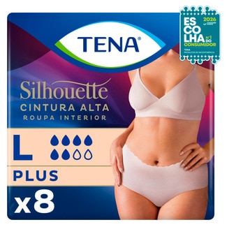 Tena Cuecas para Adultos com Incontinência Silhouete Plus Cor Creme de Cintura Alta Tamanho L embalagem 8 unidades