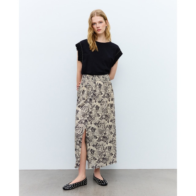 Tintoretto - Falda midi estampada con hijo dorado.