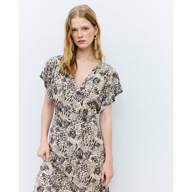 Tintoretto - Vestido midi de manga corta estampado con hilo dorado.