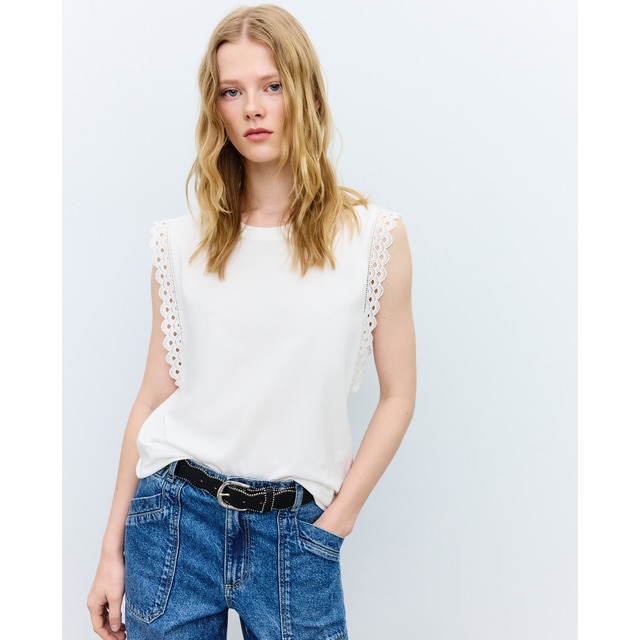 Tintoretto - Camiseta de mujer manga corta crochet.