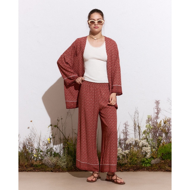 Green Coast - Pantalón de mujer gomas print cenefa.
