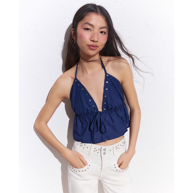 Green Coast - Top escote tachas.