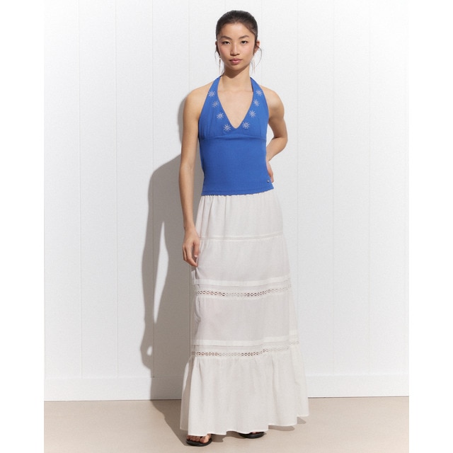 Green Coast - Top halter canale con bordado.