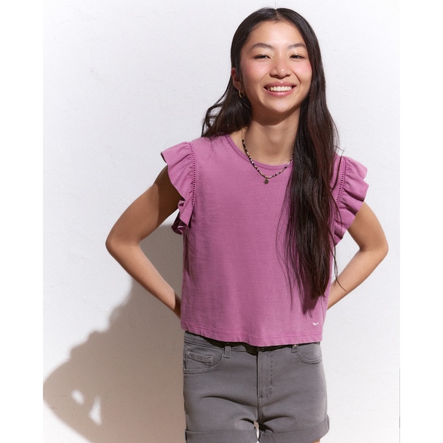 Green Coast - Top con volantes liso de mujer.