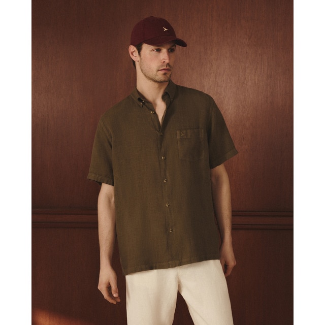 Lloyd's - Camisa de lino de hombre manga corta classic fit.