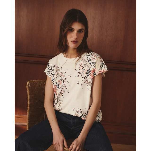 Lloyd's - Camiseta de mujer con cuello caja y estampado posicional.