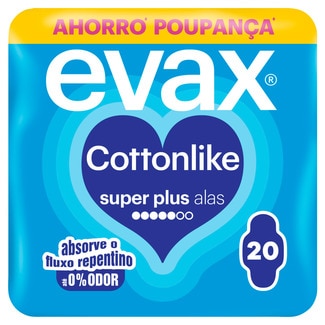 Evax Cottonlike Pensos Higiénicos Super Plus com Abas embalagem 20 unidades