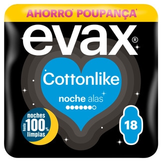 Evax Cottonlike Pensos Higiénicos com Abas Noite embalagem 18 unidades