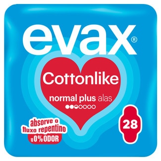 Evax Cottonlike Pensos Higiénicos com Abas Normal Plus embalagem 28 unidades