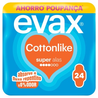 Evax Cottonlike Pensos Higiénicos Super com Abas embalagem 24 unidades