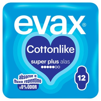 Evax Pensos Higiénicos Cottonlike Super Plus com Abas embalagem 12 unidades