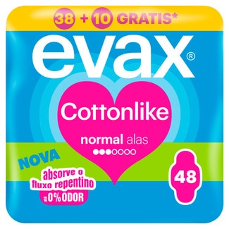 Evax Pensos Higiénicos Cottonlike Normal com Abas embalagem 48 unidades