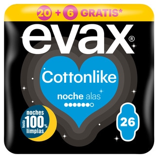 Evax Pensos Higiénicos Cottonlike Noite com Abas embalagem 26 unidades