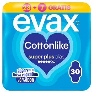 Evax Pensos Higiénicos Cottonlike Super Plus com Abas embalagem 30 unidades