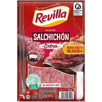 REVILLA Salchichón-Dauerwurst extra in Scheiben benötigt keine Kühlung glutenfrei Behälter 65 g