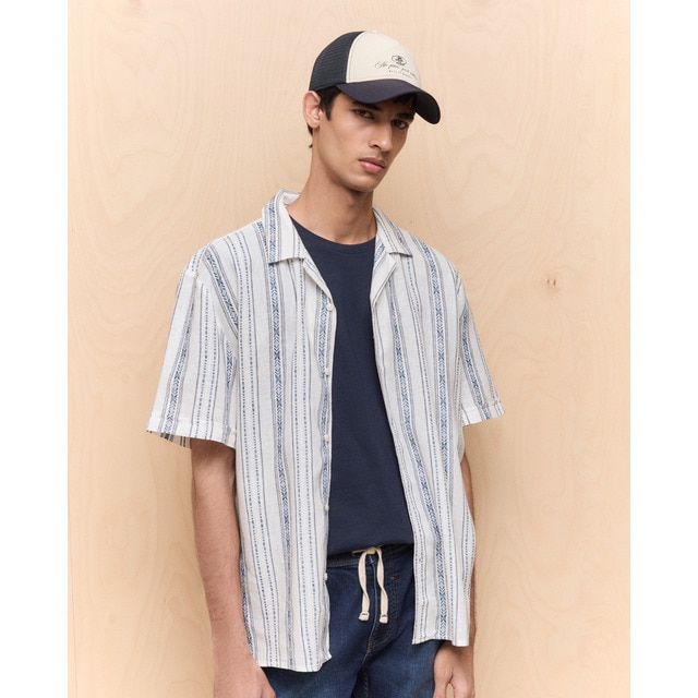 Easy Wear - Camisa de hombre manga corta jacquard étnicos bowling.