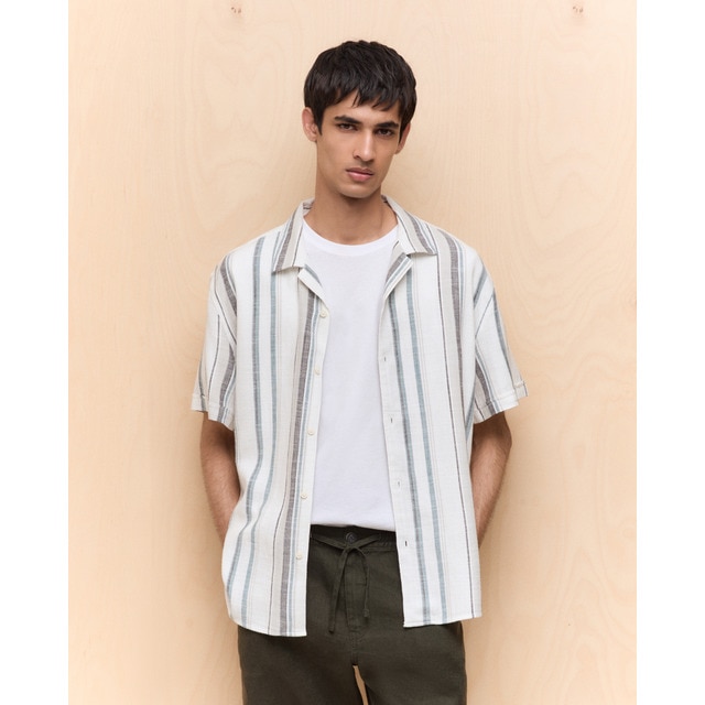 Easy Wear - Camisa de hombre manga corta rayas rústica bowling.
