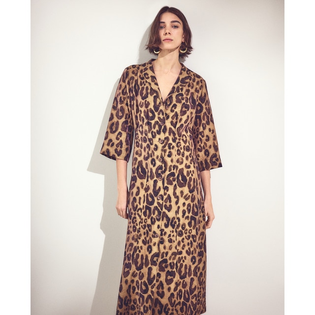 Woman El Corte Inglés - Vestido de manga larga con estampado animal print.