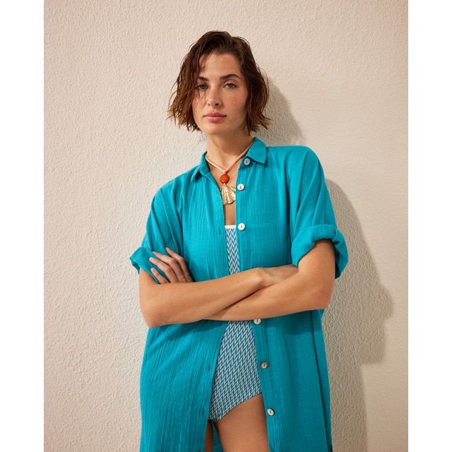 Énfasis - Vestido largo con botones y cuello polo.