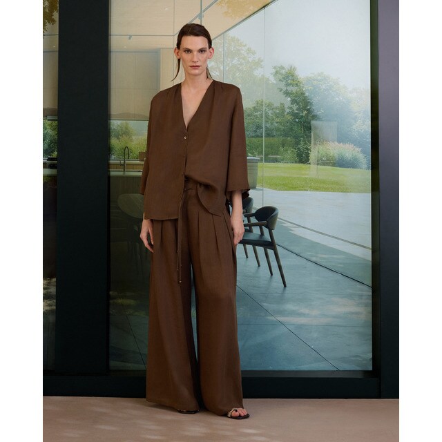 Woman Limited El Corte Inglés - Pantalón de mujer ancho de ramio con pinzas.