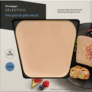 El Corte Inglés Selection Foie Gras de Pato Inteiro Mi Cuit sem Glúten embalagem 80 g