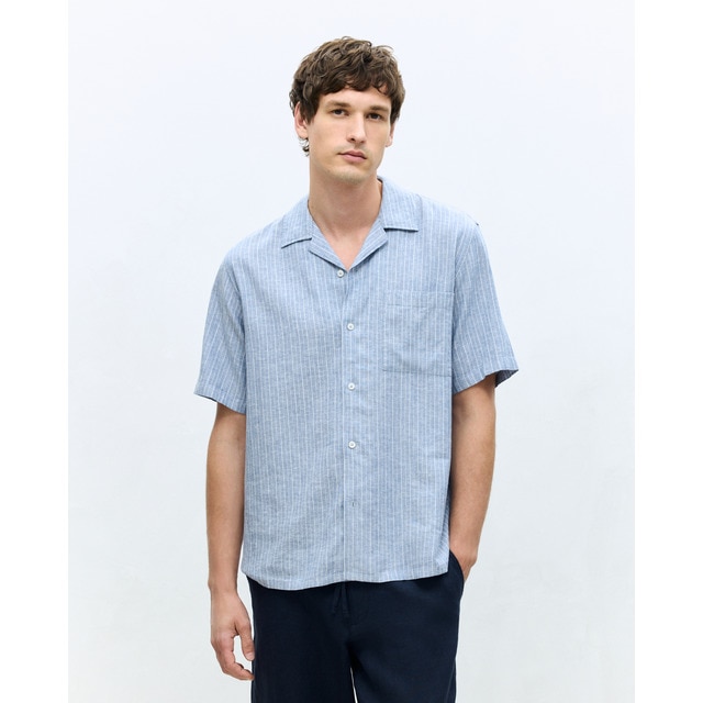 Dustin - Camisa de hombre manga corta cuello bowling de rayas classic fit.