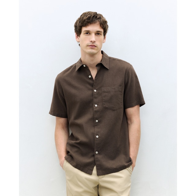 Dustin - Camisa de hombre manga corta de lino algodón lisa fit regular.