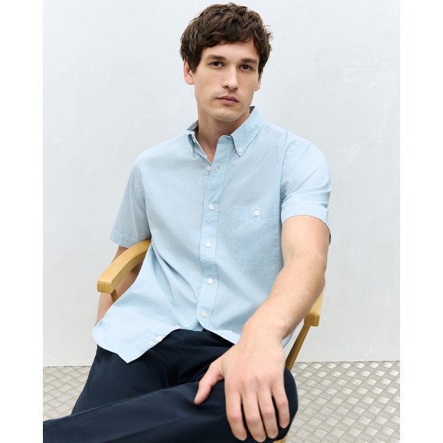 Dustin - Camisa de manga corta de popelín de microcuadros de hombre.