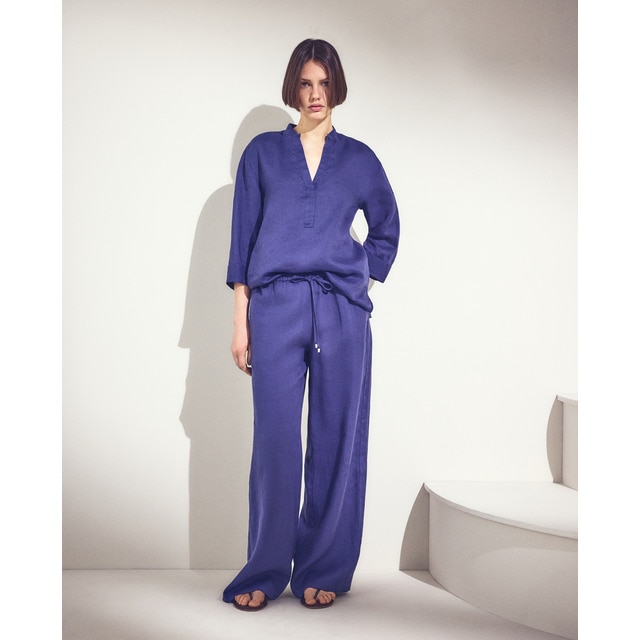 Woman El Corte Inglés - Pantalón ancho liso de mujer lino.
